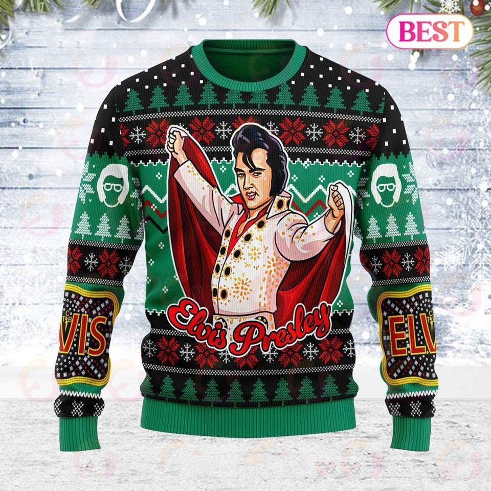 EPresley King Of Rock Love Ugly Christmas Knitted Sweater