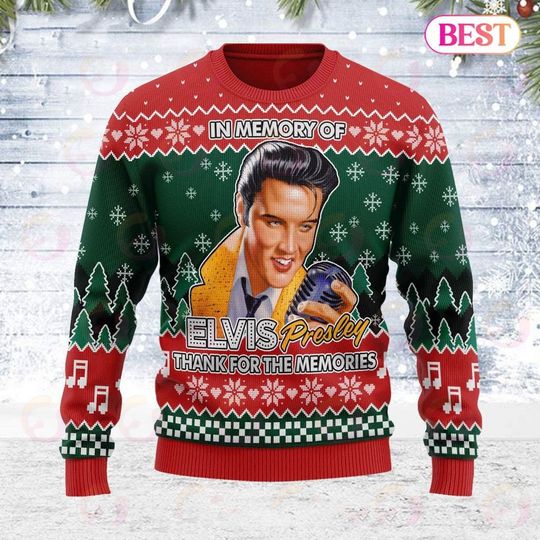EPresley King Of Rock Thank You Love Ugly Christmas Knitted Sweater - Image 2