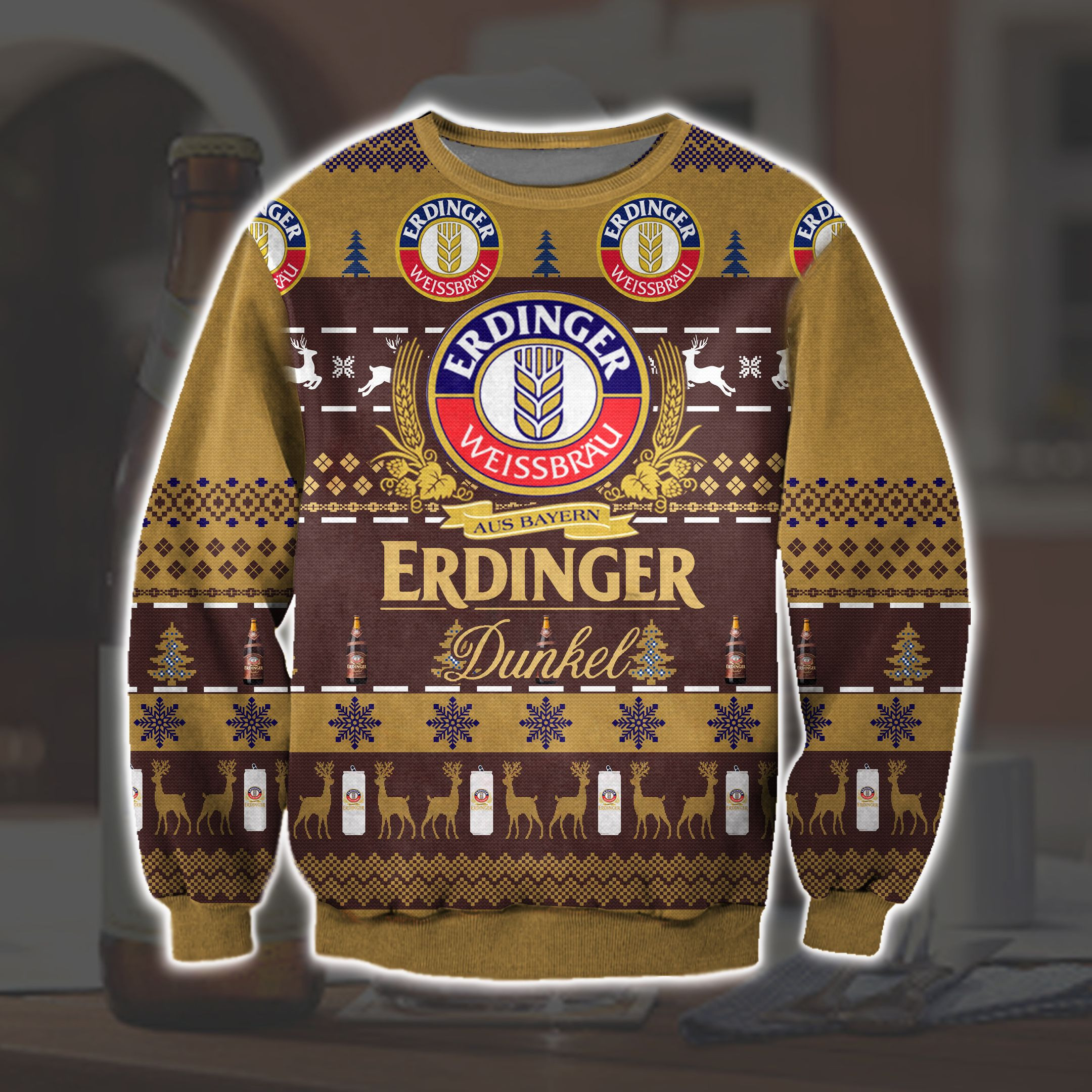 Erdinger Dunkel Knitting Pattern 3D Print Ugly Christmas Sweater Adult 3D Funny Matching for family