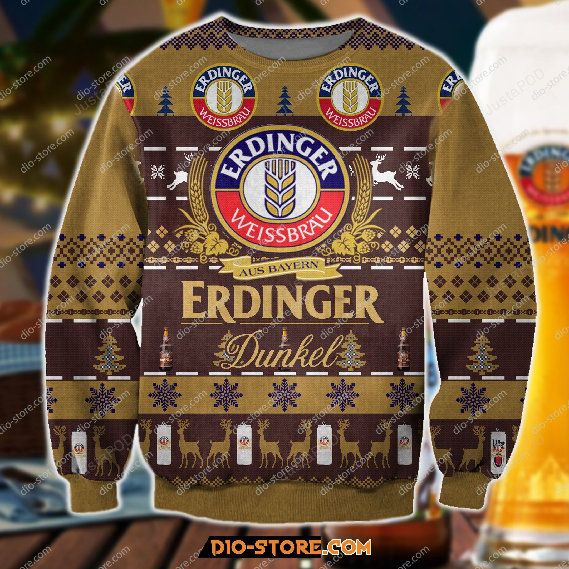 Erdinger Dunkel Knitting Pattern Ugly Christmas Sweater Adult 3D Funny Matching for family