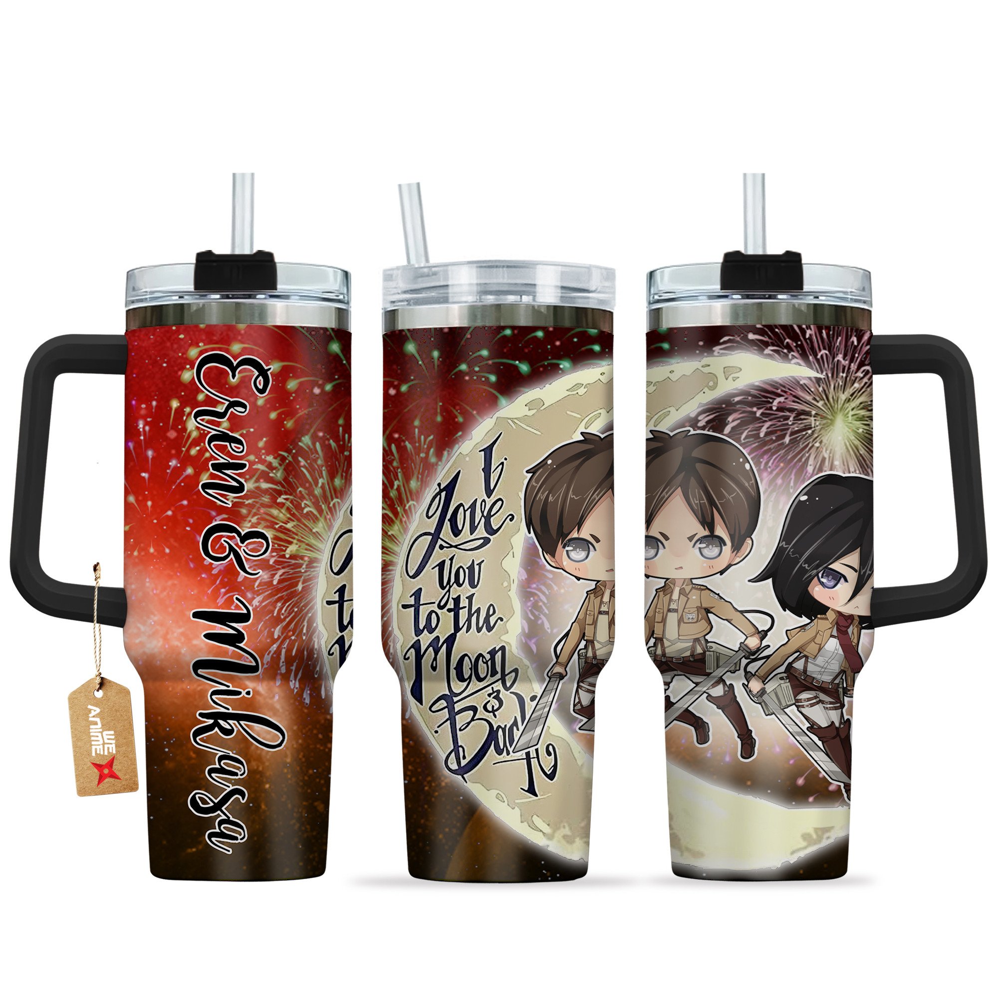 Eren Yeager & Mikasa Ackerman Attack on Titan Anime Valentine Custom Stanley Cup 40 oz 30 oz Tumbler With HandleTVC2301167