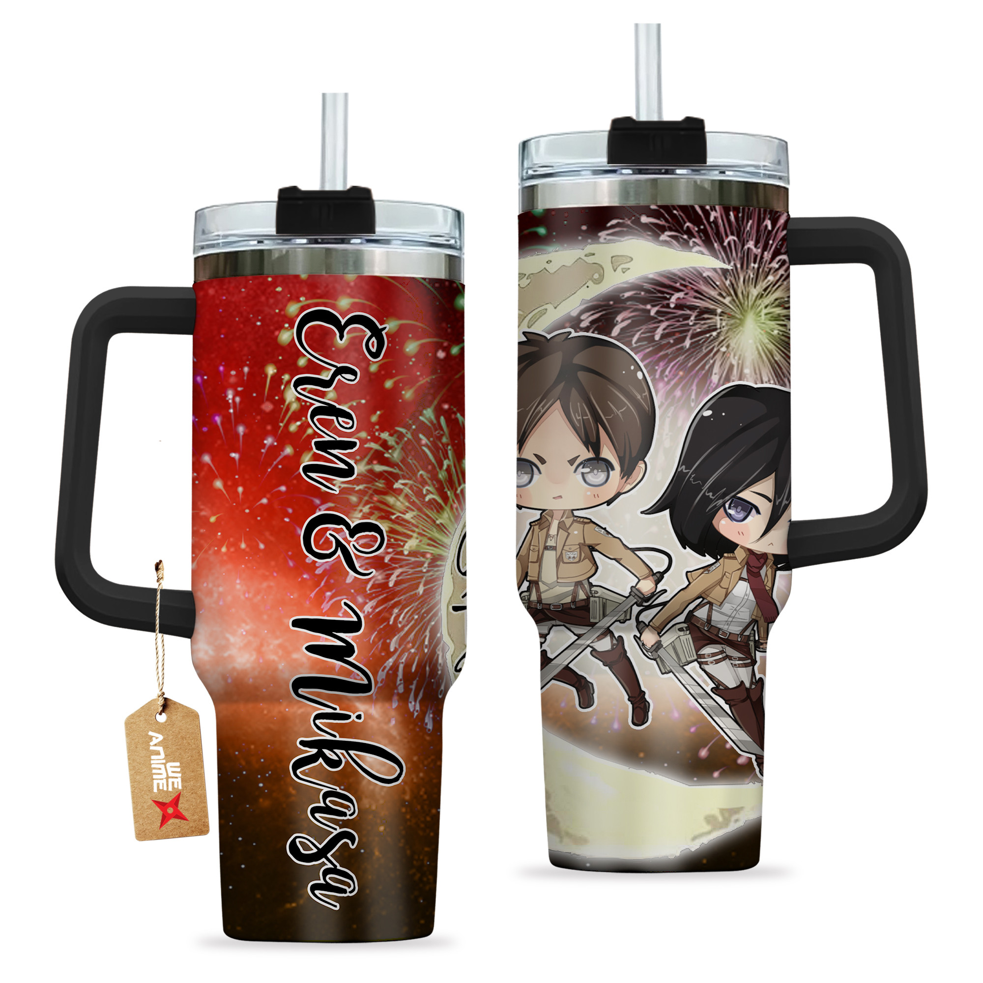 Eren Yeager & Mikasa Ackerman Attack on Titan Anime Valentine Custom Stanley Cup 40 oz 30 oz Tumbler With HandleTVC2301167 - Image 2