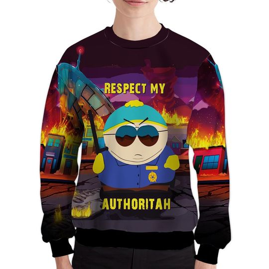 Eric Quote Respect My Authoritah SP Cartoon Sweatshirt with Crew Neck and Long Sleeve, 3D Printed Graphic - Image 13