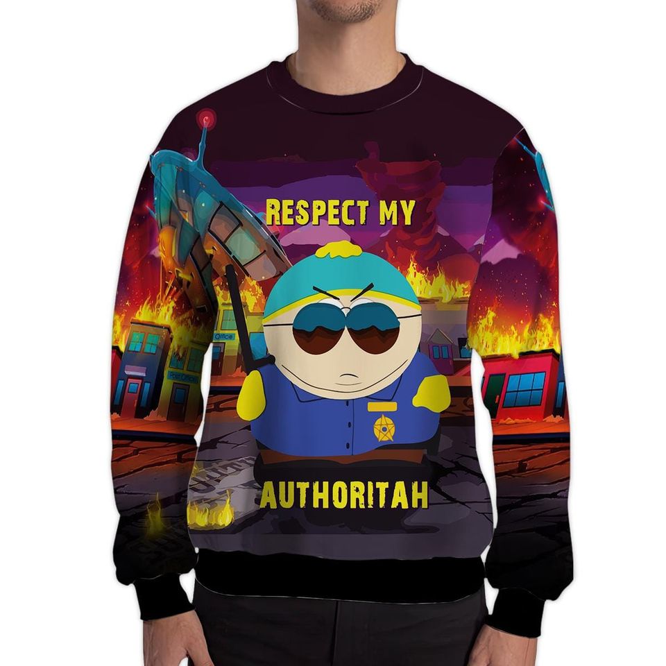 Eric Quote Respect My Authoritah SP Cartoon Sweatshirt with Crew Neck and Long Sleeve, 3D Printed Graphic - Image 5