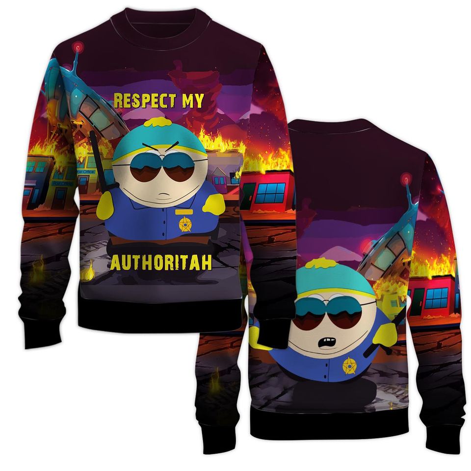 Eric Quote Respect My Authoritah SP Cartoon Sweatshirt with Crew Neck and Long Sleeve, 3D Printed Graphic