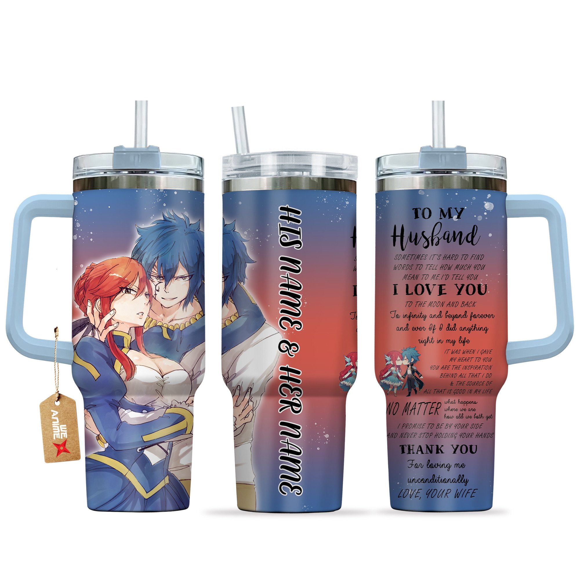 Erza Scarlet & Jellal Fernandes Fairy Tail Anime Valentine Custom Stanley Cup 40 oz 30 oz Tumbler With HandleTVC2301167