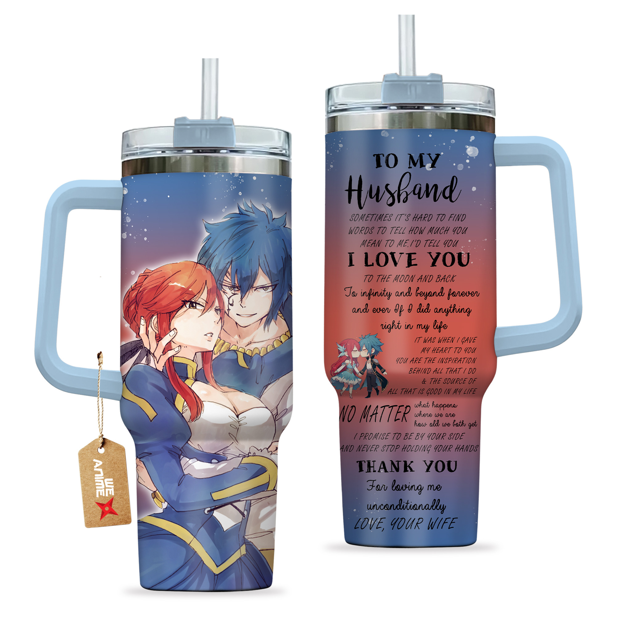 Erza Scarlet & Jellal Fernandes Fairy Tail Anime Valentine Custom Stanley Cup 40 oz 30 oz Tumbler With HandleTVC2301167 - Image 2