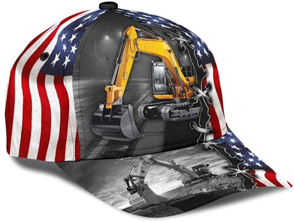 Excavator American Flag 3D Printed Unisex Hat Classic Caps Baseball Caps Trucker Hats Custom Hats Gifts For Men & Women