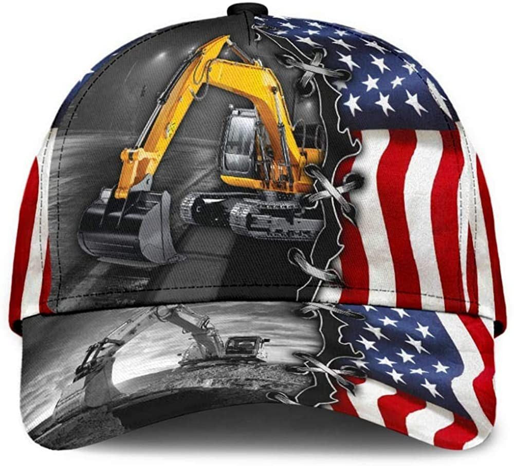 Excavator American Flag 3D Printed Unisex Hat Classic Caps Baseball Caps Trucker Hats Custom Hats Gifts For Men & Women