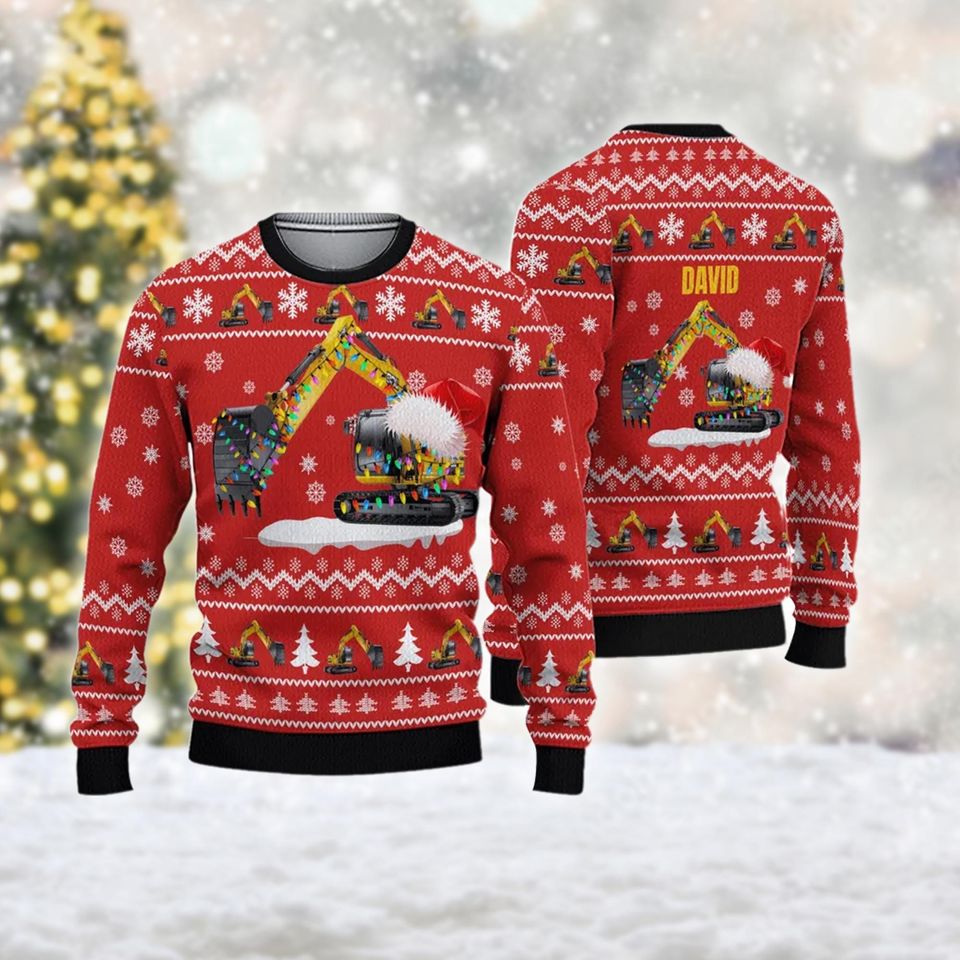 Excavator Christmas Ugly Sweater, Christmas Construction Sweater, Excavator