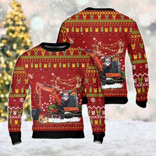 Excavator Christmas Ugly Sweater, Construction Christmas Sweatshirt, Excavator Santa - Image 6