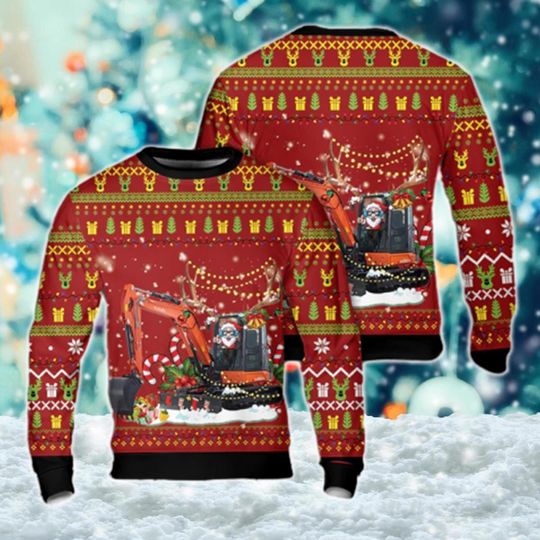Excavator Christmas Ugly Sweater, Construction Christmas Sweatshirt, Excavator Santa - Image 8