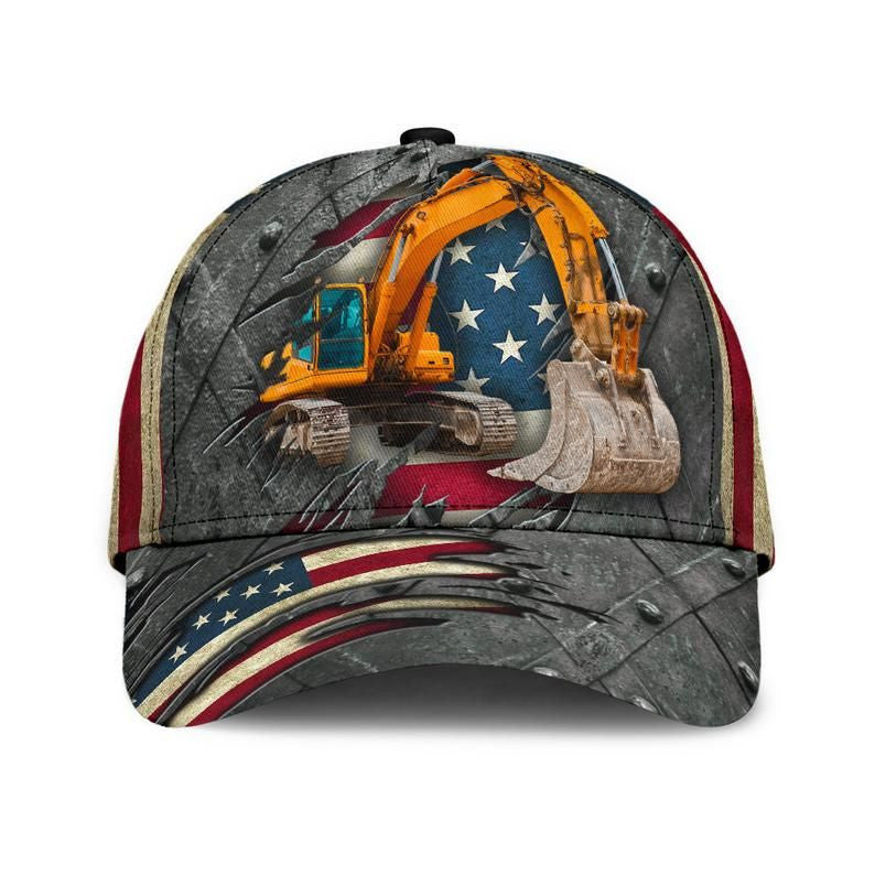 Excavator Crack Hat Classic Cap 3D, Crane Cap Gift For Him Gift For Dad Gift For Farmer Trucker Hats Custom Hats Gifts For Men & Women