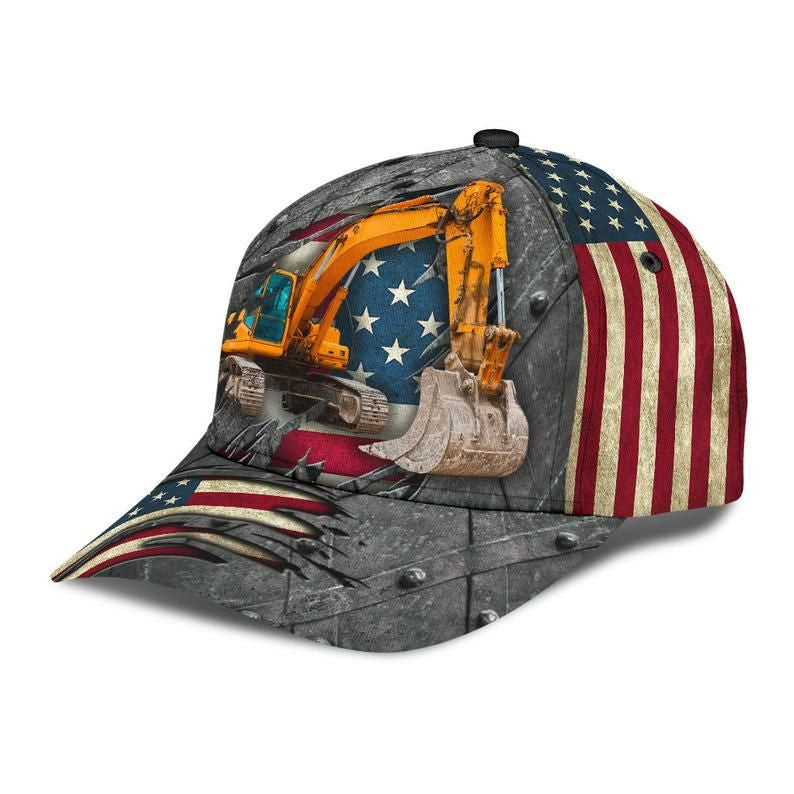 Excavator Crack Hat Classic Cap 3D, Crane Cap Gift For Him Gift For Dad Gift For Farmer Trucker Hats Custom Hats Gifts For Men & Women