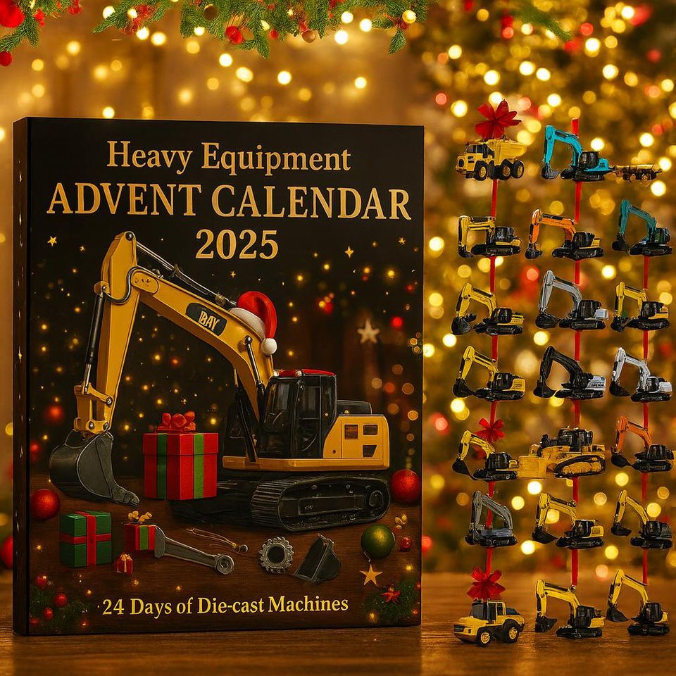 Excavator Heavy Equipment Advent Calendar Excavator Advent Calendar 2D Flat Building Decoration 24 Day Christmas Countdown Calendar