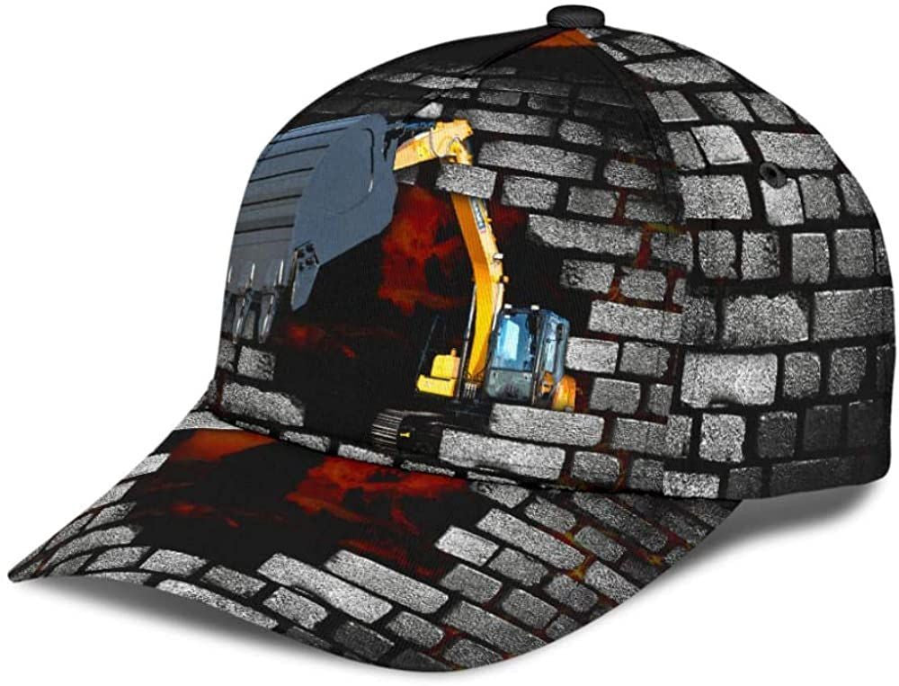 Excavator Lava Wall Fire 3D Printed Unisex Hat Classic Cap, Baseball Cap Trucker Hats Custom Hats Gifts For Men & Women