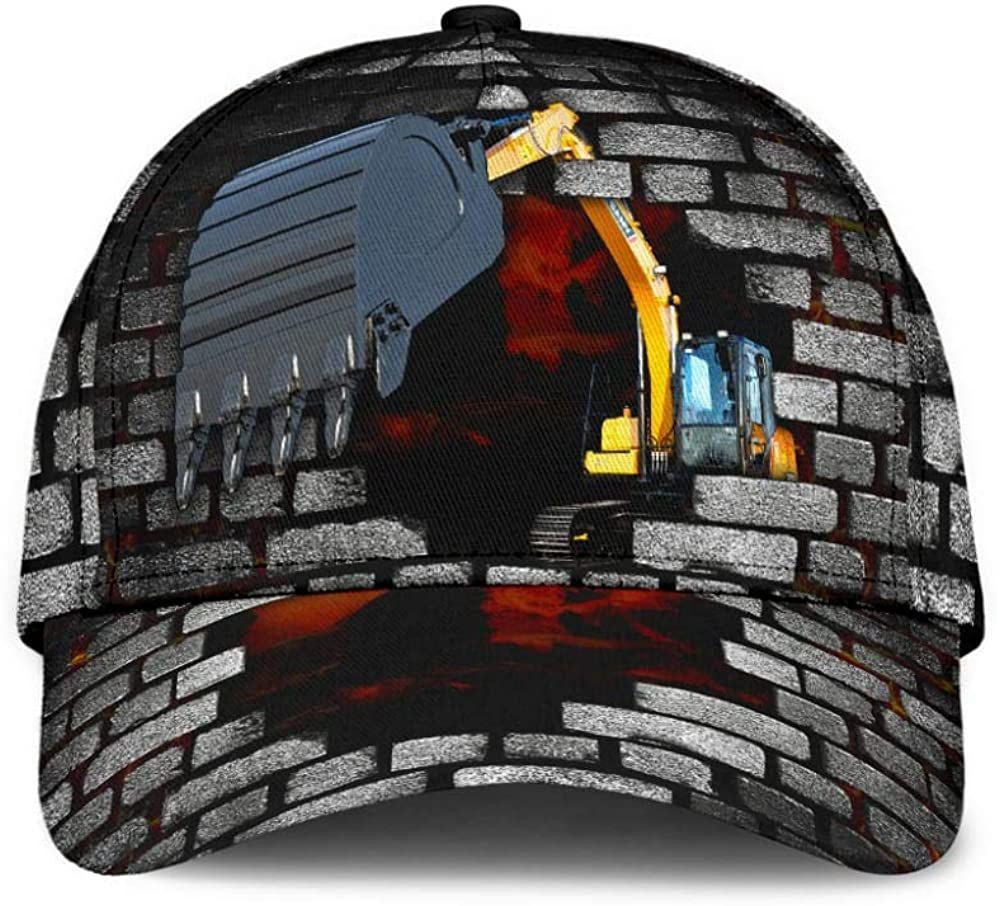 Excavator Lava Wall Fire 3D Printed Unisex Hat Classic Cap, Baseball Cap Trucker Hats Custom Hats Gifts For Men & Women