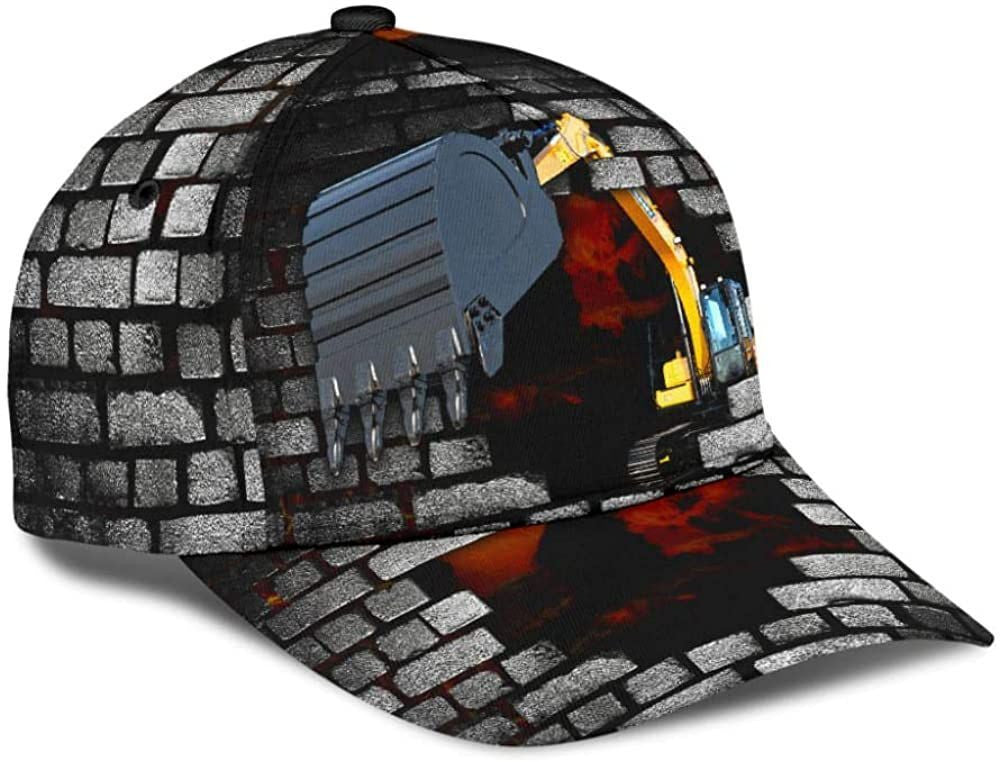 Excavator Lava Wall Fire 3D Printed Unisex Hat Classic Cap, Baseball Cap Trucker Hats Custom Hats Gifts For Men & Women