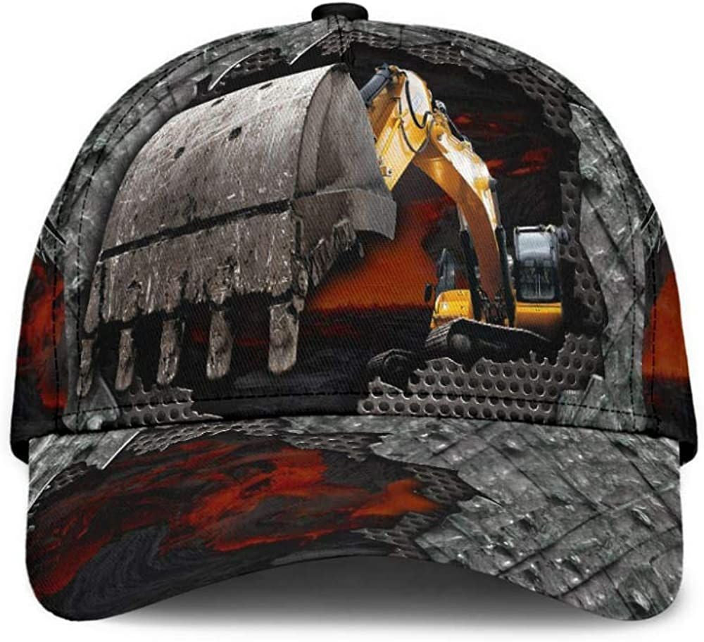Excavator Once 3D Printed Unisex Hat Classic Cap, Baseball Cap Trucker Hats Custom Hats Gifts For Men & Women