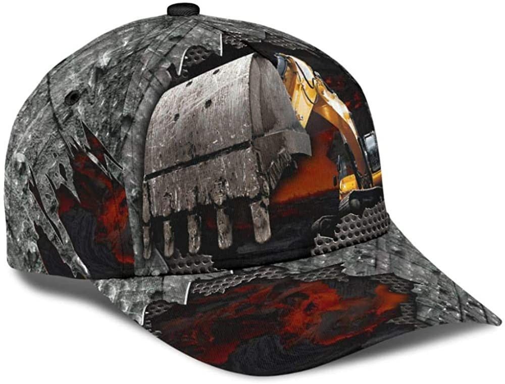 Excavator Once 3D Printed Unisex Hat Classic Cap, Baseball Cap Trucker Hats Custom Hats Gifts For Men & Women