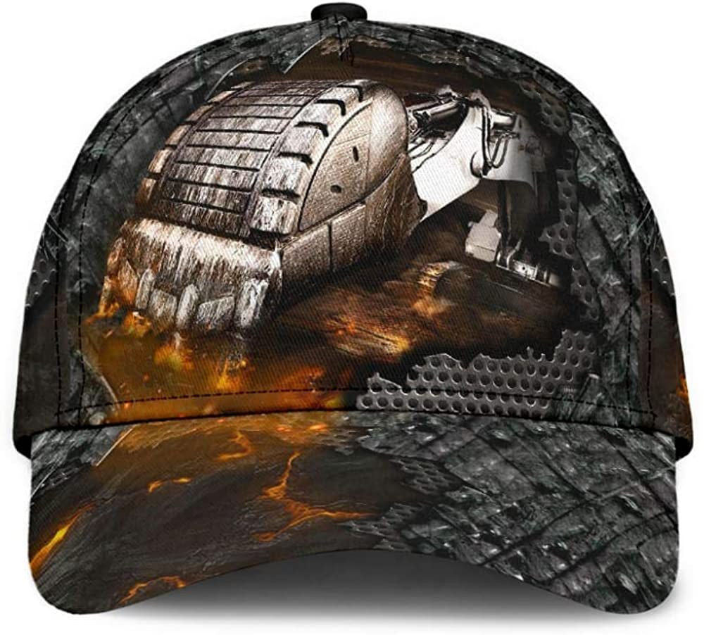 Excavator Rake Fire Lava Crack Old Metal 3D Printed Unisex Hat Classic Cap Trucker Hats Custom Hats Gifts For Men & Women