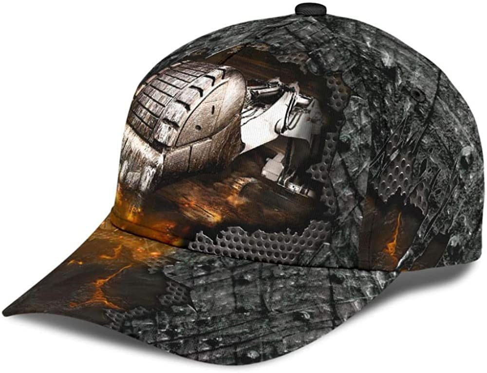 Excavator Rake Fire Lava Crack Old Metal 3D Printed Unisex Hat Classic Cap Trucker Hats Custom Hats Gifts For Men & Women