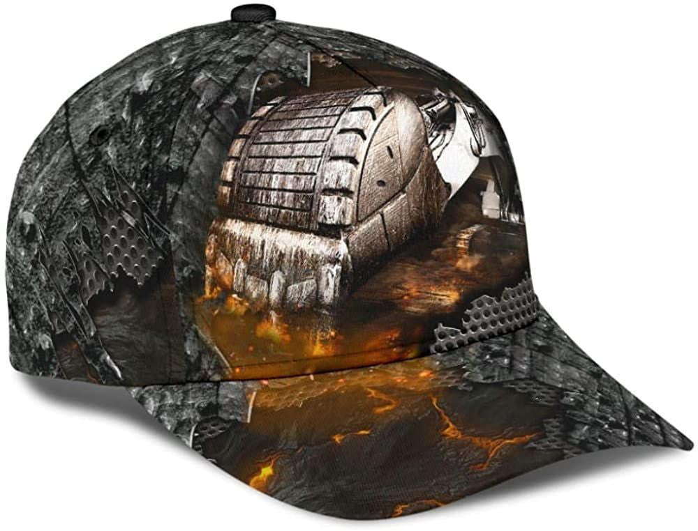 Excavator Rake Fire Lava Crack Old Metal 3D Printed Unisex Hat Classic Cap Trucker Hats Custom Hats Gifts For Men & Women