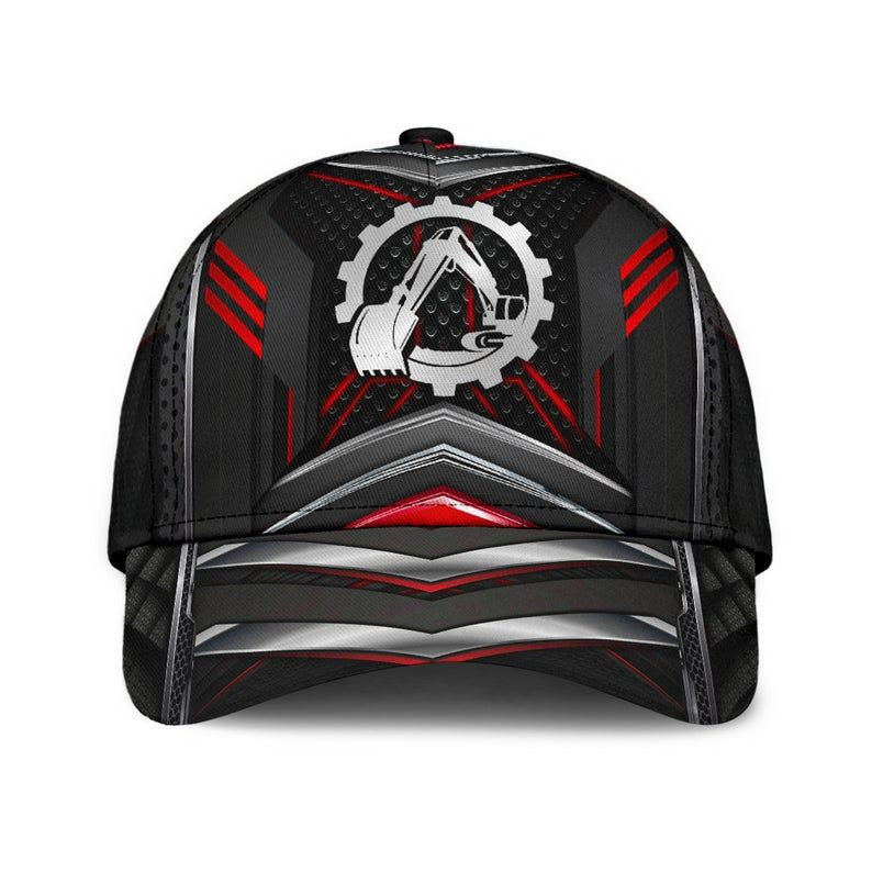 Excavator Red Carbon Iron Hat Classic Cap 3D Protect Cap, Human Cap, Trending Cap, American Cap Trucker Hats Custom Hats Gifts For Men & Women