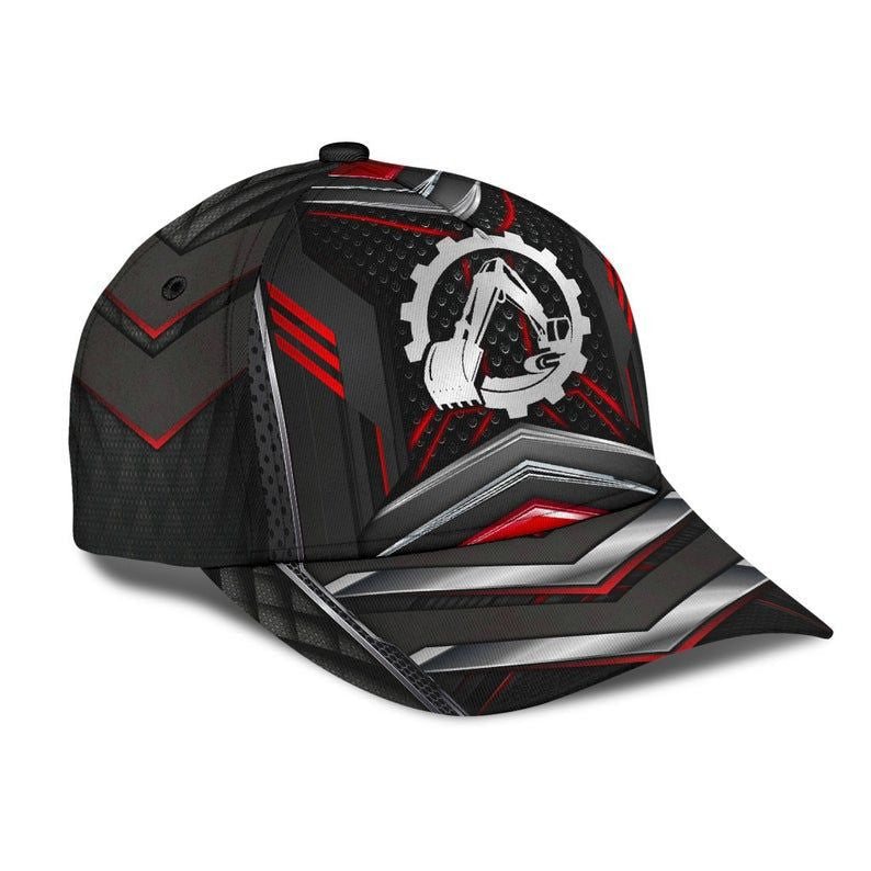 Excavator Red Carbon Iron Hat Classic Cap 3D Protect Cap, Human Cap, Trending Cap, American Cap Trucker Hats Custom Hats Gifts For Men & Women