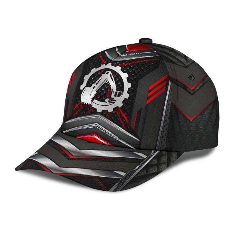 Excavator Red Carbon Iron Hat Classic Cap 3D Protect Cap, Human Cap, Trending Cap, American Cap Trucker Hats Custom Hats Gifts For Men & Women