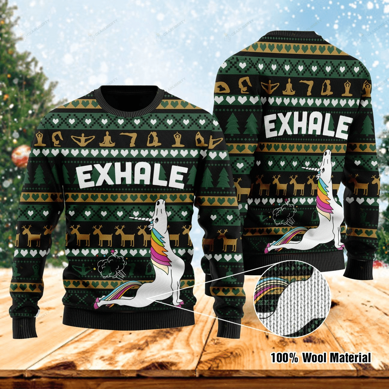 Exhale Yoga Ugly Christmas Sweater Adult 3D Funny Matching for family
