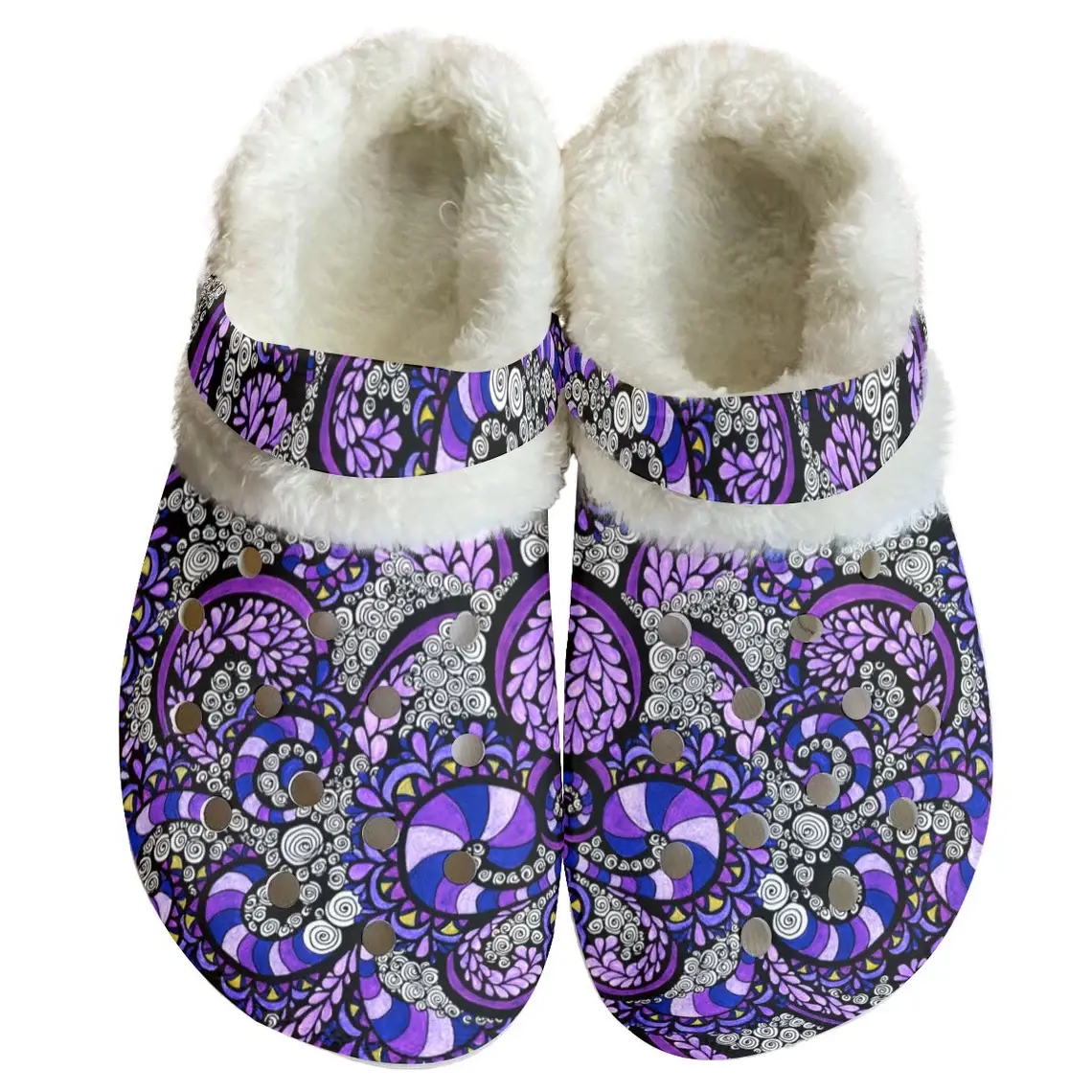 Exotic Purple Polygon Crocs Crocband Fleece Lined Clogs Shoes Comfortable For Men Women and Kids In Winter