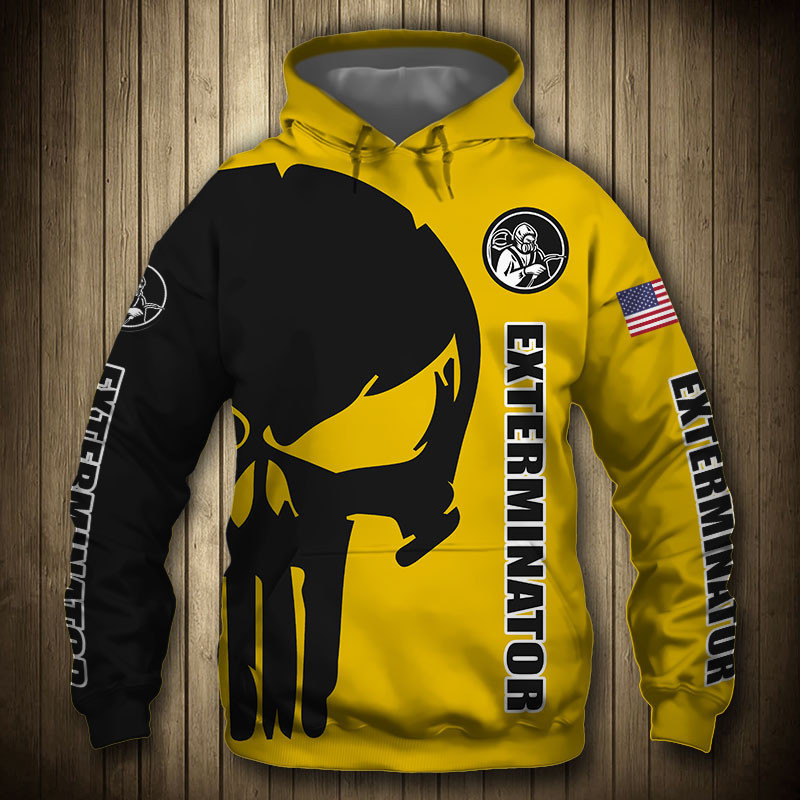 Exterminator Punisher Skull US Flag Black Yellow 3D All Over Print Hoodie, Zip Hoodie
