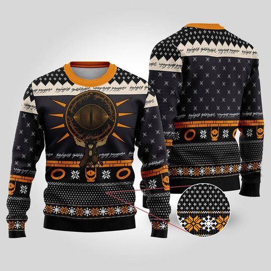 Eye Of Sauron Black Knitted Ugly Christmas Sweater, Lord Of The Rings Christmas Ugly Sweater - Image 7