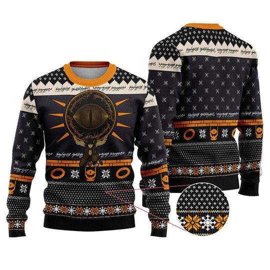 Eye Of Sauron Black Knitted Ugly Christmas Sweater, Lord Of The Rings Christmas Ugly Sweater - Image 6