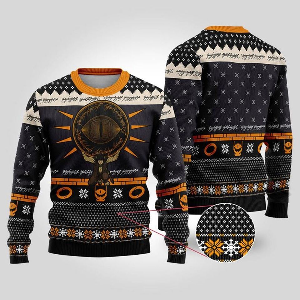 Eye Of Sauron Black Knitted Ugly Christmas Sweater, Lord Of The Rings Christmas Ugly Sweater - Image 3