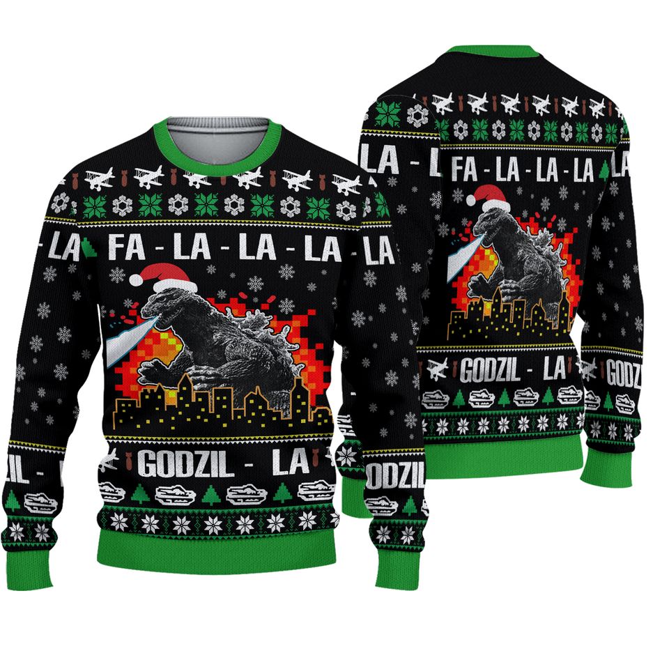 Fa La La La Godzilla Christmas Sweater - Family Holiday Fun