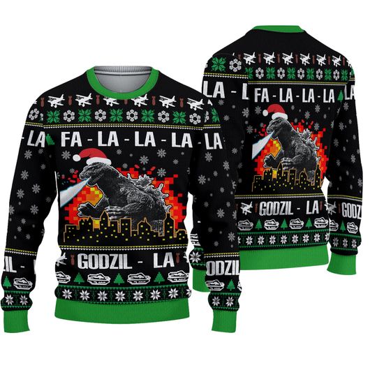 Fa La La La Godzilla Christmas Sweater - Family Holiday Fun - Image 2