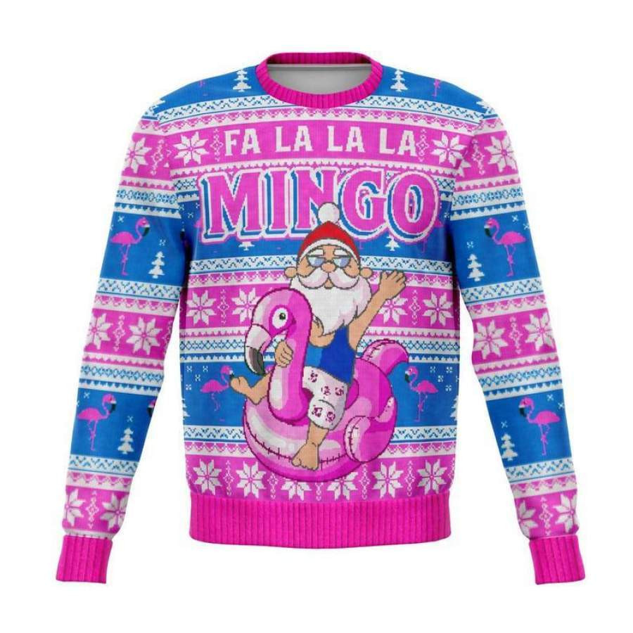 Fa la la la Santa Claws Flamingo Ugly Christmas Sweater Adult 3D Funny Matching for family