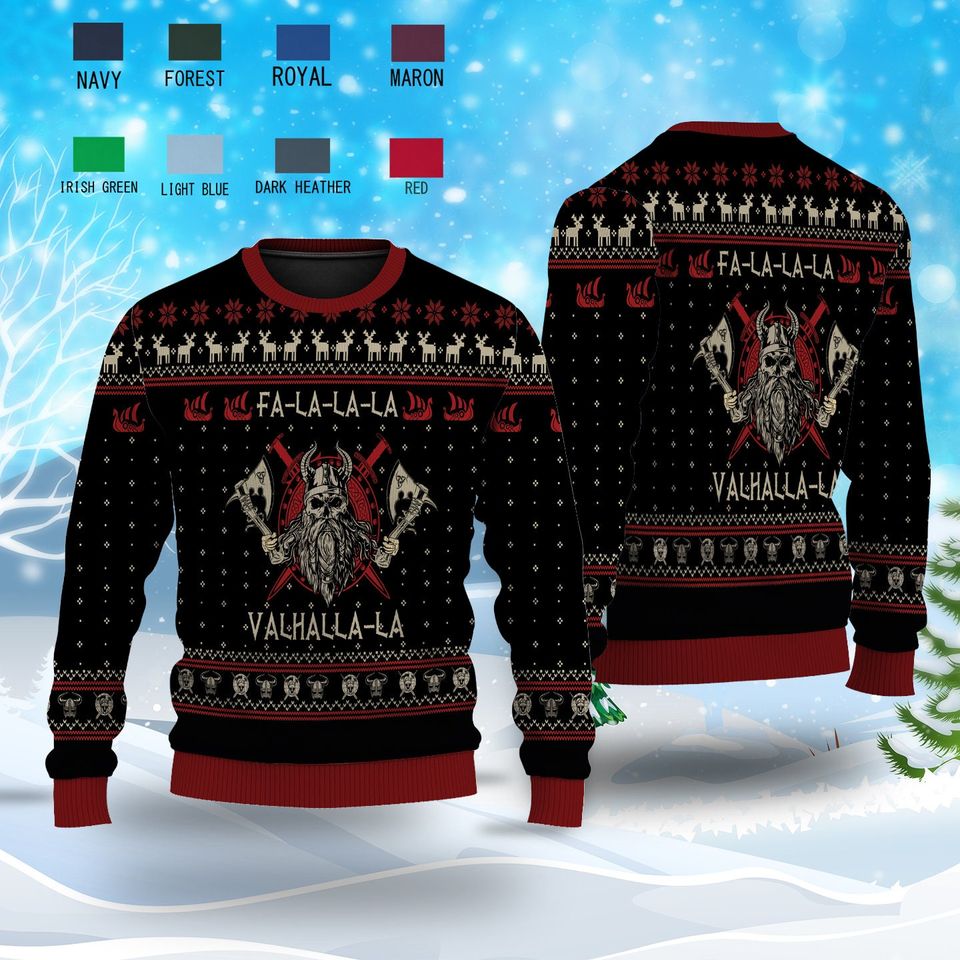 Fa-la-la-la Valhalla-la Vikin.g Christmas Wool Ugly Knitted Christmas Sweater