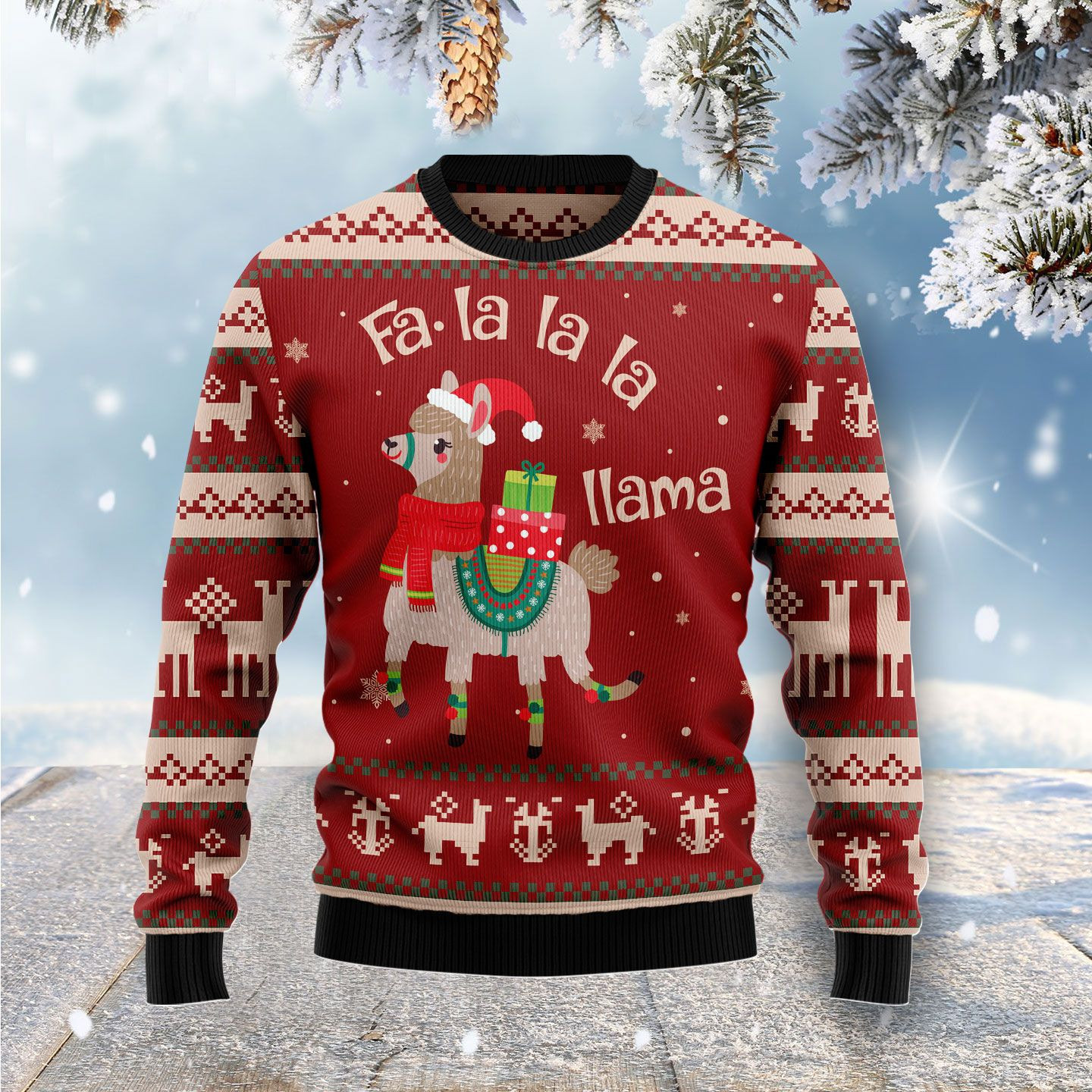 Fa La La Llama Ugly Christmas Sweater Adult 3D Funny Matching for family