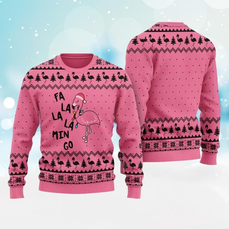 Fa La La Mingo Ugly Christmas Sweater, Flamingo Holiday Sweater