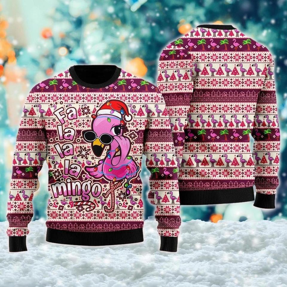 Fa La La Mingo Ugly Christmas Sweater, Pink Bird Xmas Sweatshirt - Image 2