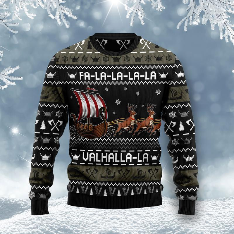 Fa-la-la-valhalla Viking Ugly Christmas Sweater Adult 3D Funny Matching for family