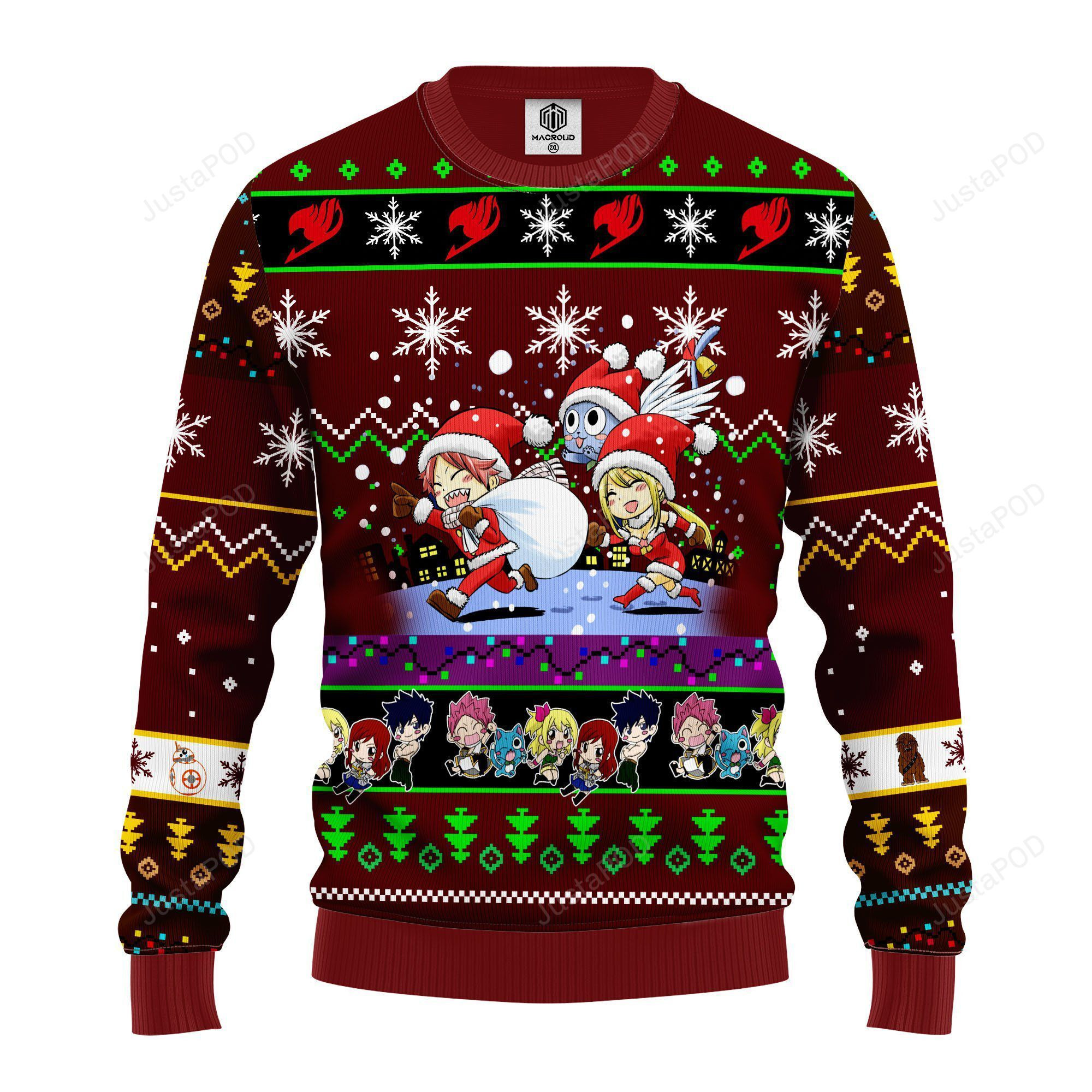 Fairy Tail Anime Christmas Brown Ugly Christmas Sweater Adult 3D Funny Matching for family