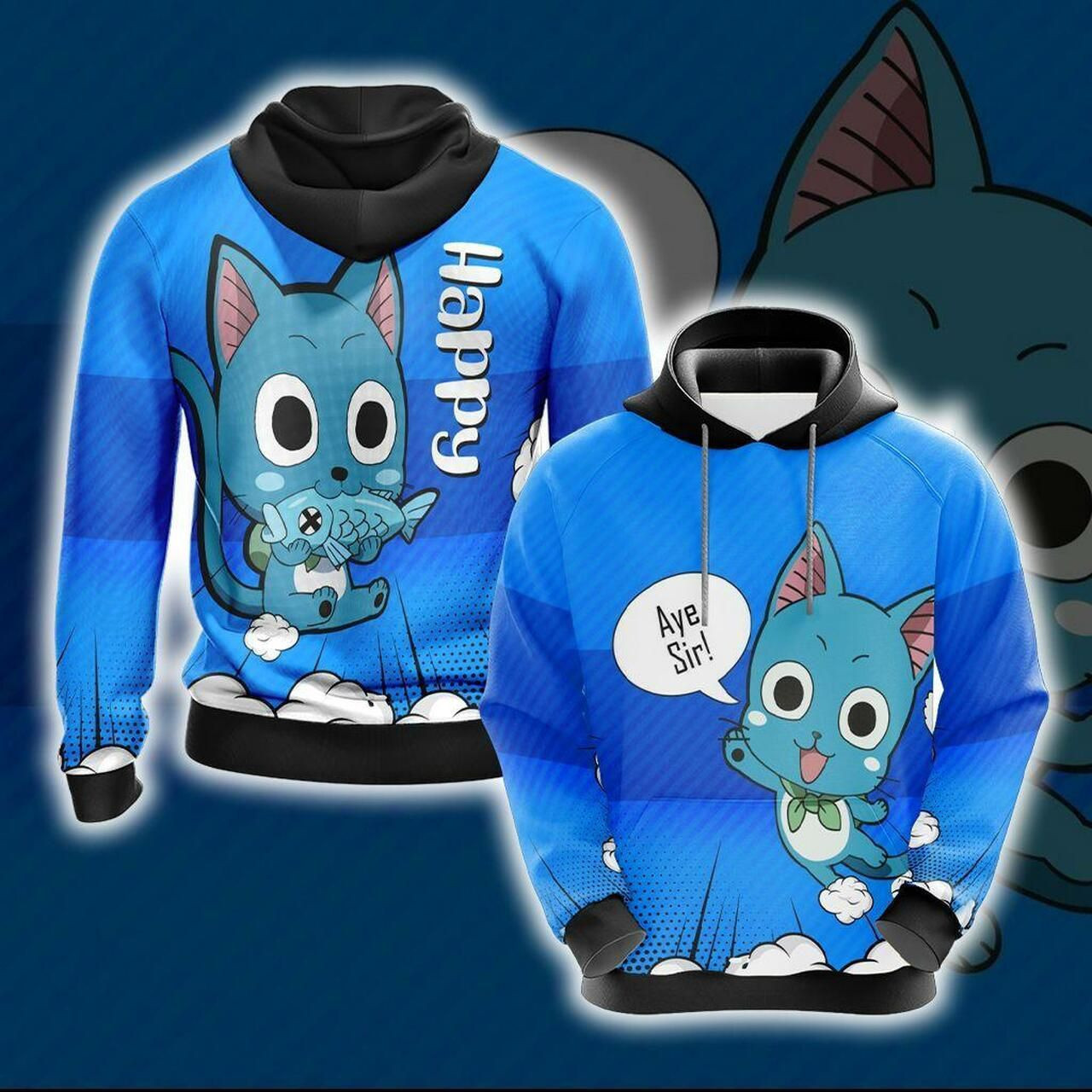 Fairy Tail Happy Unisex 3D All Over Print Hoodie, Zip Hoodie