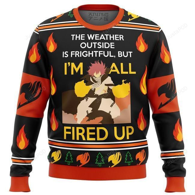 Fairy Tail Natsu All Fired Up Ugly Christmas Sweater Adult 3D Funny Matching for family