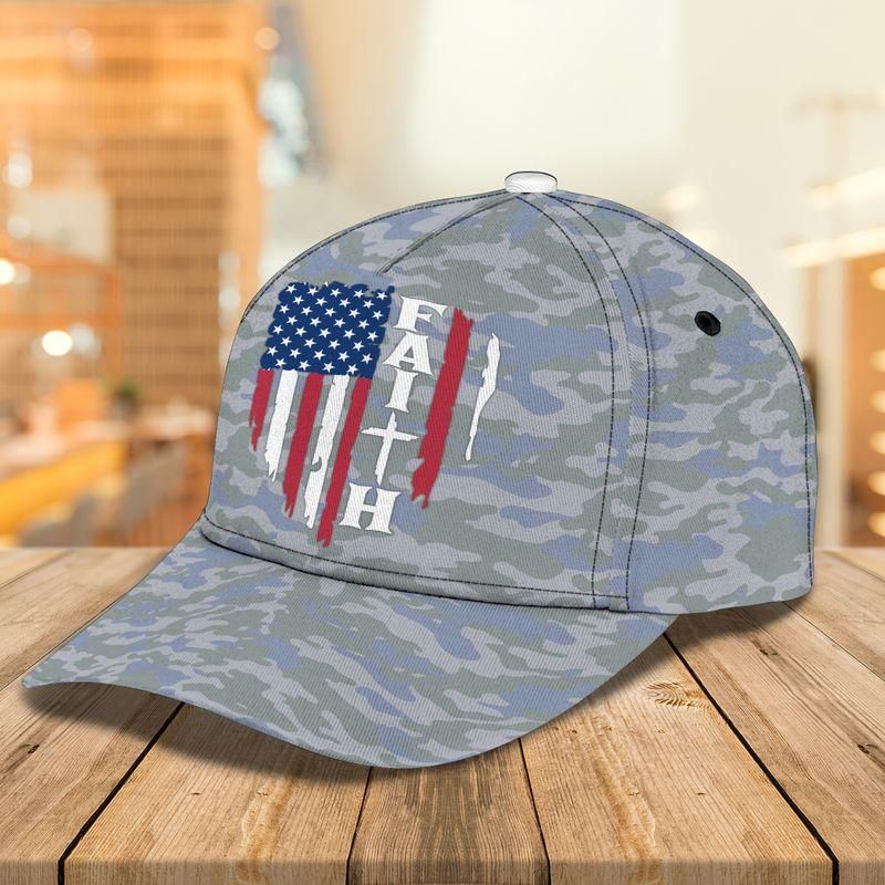 Faith American Flag Grey Military Classic Cap Baseball Cap Trucker Hats Custom Hats Gifts For Men & Women