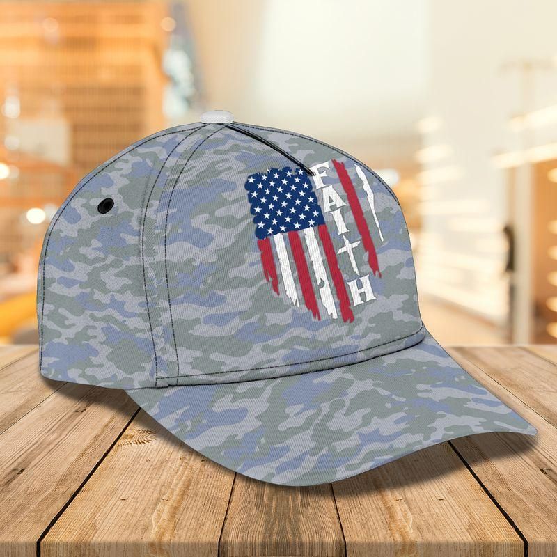 Faith American Flag Grey Military Classic Cap Baseball Cap Trucker Hats Custom Hats Gifts For Men & Women