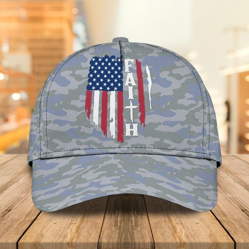 Faith American Flag Grey Military Classic Cap Baseball Cap Trucker Hats Custom Hats Gifts For Men & Women